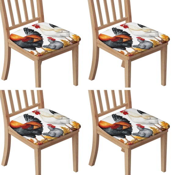 Roosters and Leaves Seat Covers for Dining Room Chairs Set Of 4,Stretch Printed Washable Chair Seat Cover with Elastic Ties and Button,Removable Waterproof Couch Cushion Covers