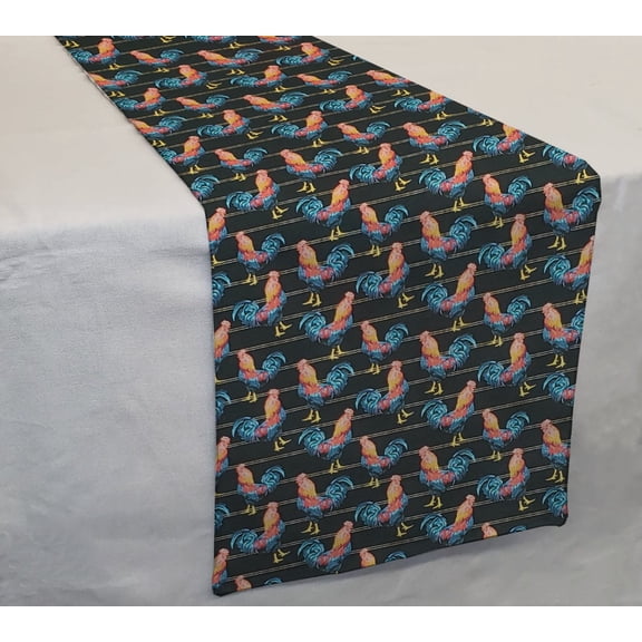 Roosters Table Runner by Penny's Needful Things (3 Feet Long - STRAIGHT) (Black)