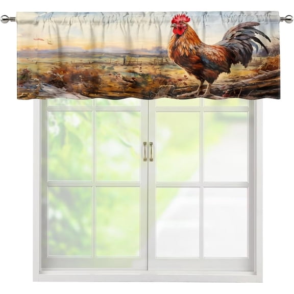 Roosters Valance Curtains for Window, Vintage Rustic Art Oil Painting Rooster Farm Kitchen Valances Short Curtains Panel Windows Treatment Drapes for Bathroom Bedroom Cottages 54x 18 in
