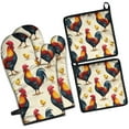 thumbnail image 1 of Roosters and Chicks Kitchen Oven Mitt and Pot Holder Sets 4 Pcs for Baking, Cooking and Grilling, Heat Resistant Up To 392 °F, 1 of 7