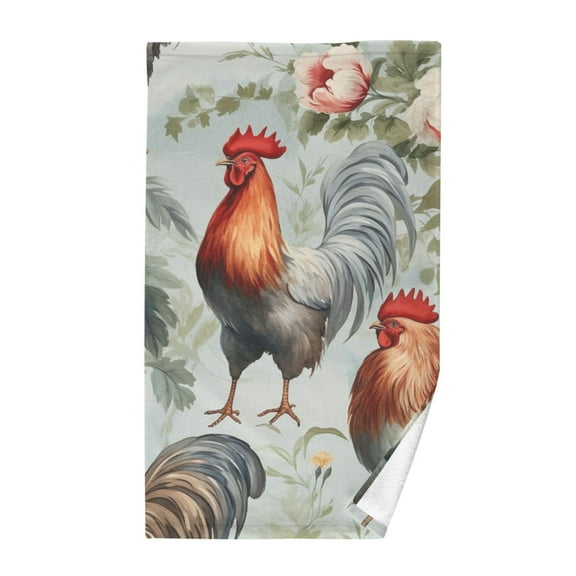 Roosters and Flowers Cotton Face Towels Soft Hand Towel Absorbent Bathroom Towel for Kitchen Hotel Decoration