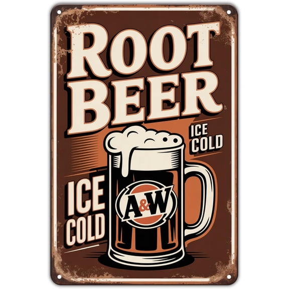 Root Beer A&W Drink tin sign Vintage Beverage Metal Sign Print Aesthetic for Garden Yard Bar Porch Home Bedroom Kitchen Wall Art Decor Gift 8 x 12 inch