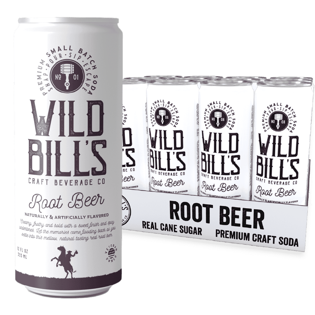 Root Beer - Wild Bill's Premium Craft Soda, Made w/ Pure Cane Sugar (Individual 12oz Cans, 12-Pack)