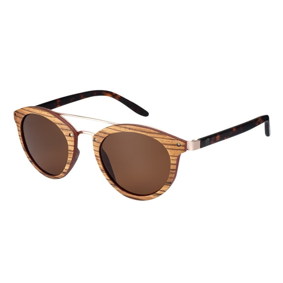 Root Bourbon Zebra Wood Brown Lens Acetate Temples Unisex Sunglasses|2YR. Warranty