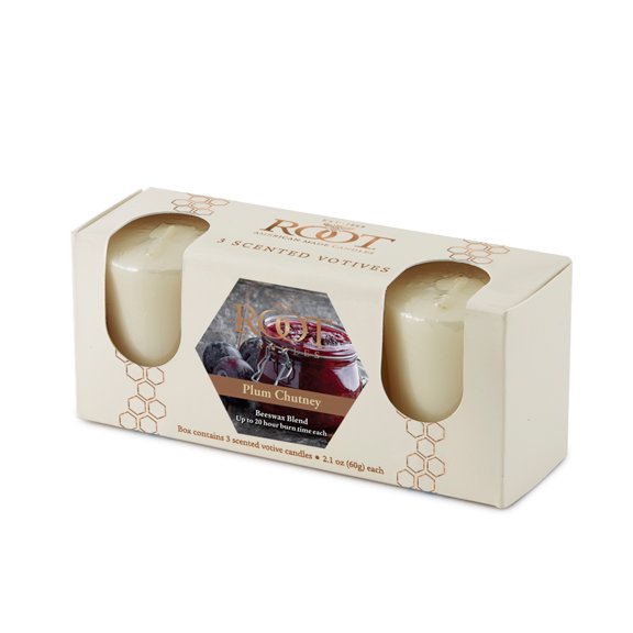 Root Candles Scented 20 Hr. Votive, Plum Chutney, box of 3 ea