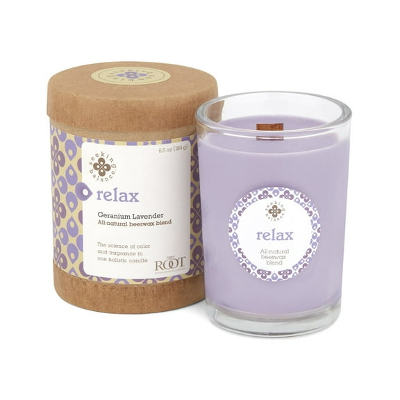 Root Candles Seeking Balance 6.5 oz Small Spa Candle, Relax: Geranium Lavender