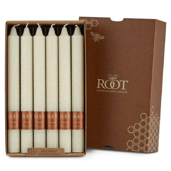 Root Candles Unscented Arista Timberline 9-Inch Taper Candles, Ivory, box of 12 ea.