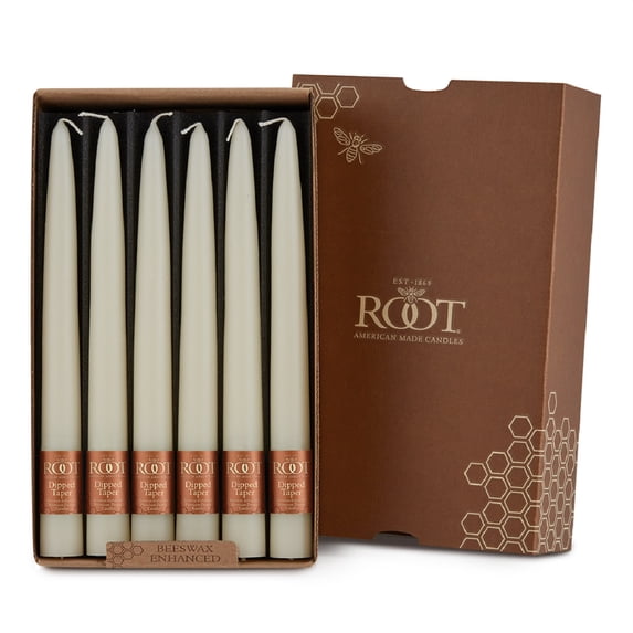 Root Candles Unscented Hand-Dipped 9-Inch Taper Candles, Ivory, box of 12 ea.