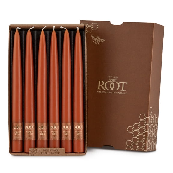 Root Candles Unscented Hand-Dipped 9-Inch Taper Candles, Rust, box of 12 ea.