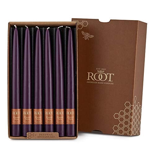 ROOT Candles 9" Aubergine Dipped Taper Candles, 12-Count – Elegant Dripless Dinner Candles, Clean Burning, Made in Medina, Ohio
