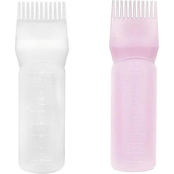 Root Comb Applicator Bottle, 2 Pack 6 Ounce Hair Oil Applicator Bottle for Hair Dye Bottle Applicator Brush with Graduated Scale