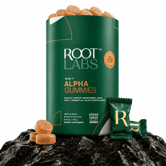 Root Labs Alpha Shilajit Gummies, 4000 mg Pure Himalayan with Tongkat Ali & Maca Root, For Men & Women, 60 Count