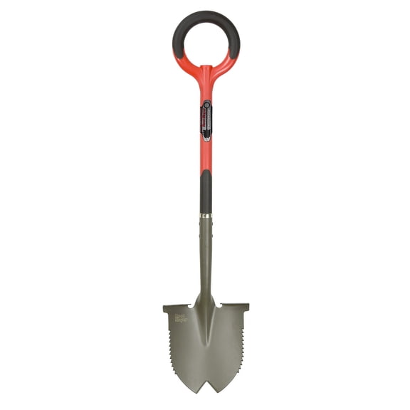 Root Slayer 22211 Multifunctional Round-Head Shovel with Serrated Root-Cutting Blade, Reinforced Step Plate and Ergonomic O-Handle