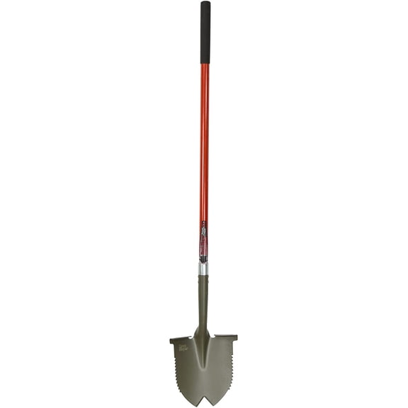Root Slayer 23211 Multifunctional Round-Head Shovel with Serrated Root-Cutting Blade, Reinforced Step Plate and Fiberglass Long Handle