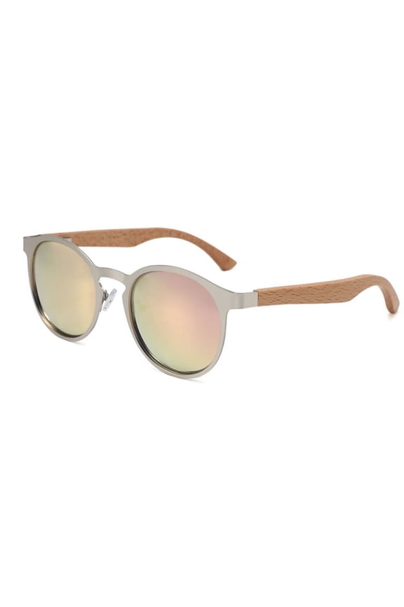Root Superdome Silver Metal Pink Mirror Lens Wood Temples Unisex Sunglasses|1YR. Warranty