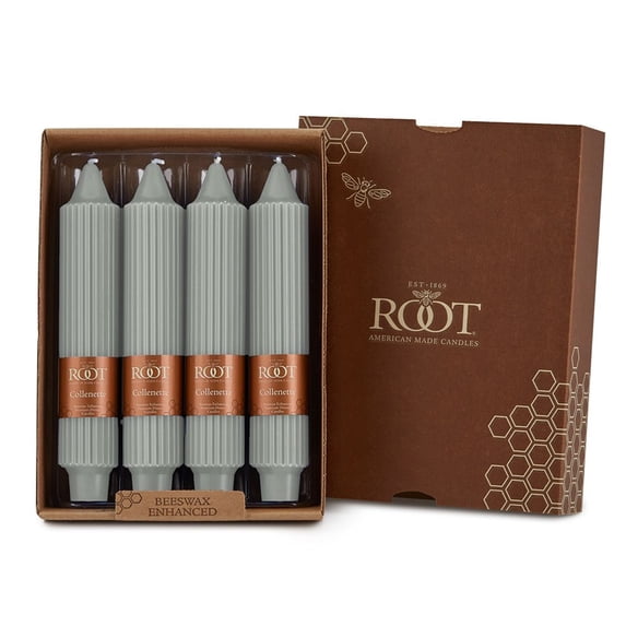 Root Unscented Grecian Collenette Taper Candles box of 4 7 X 1-1/4 - Sage Green