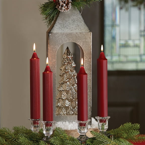 Root Unscented Grecian Collenettes Taper Candles, 9-Inch Tall, Box of 4, Garnet