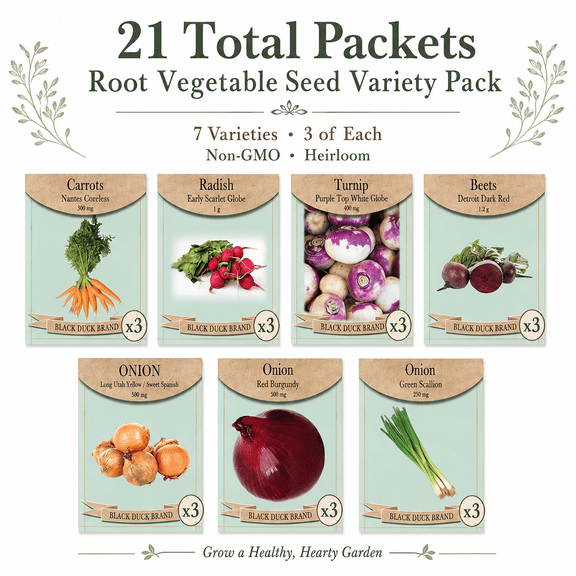 21 Pack Root Vegetable Seed Variety Pack – 7 Varieties, 3 of Each – Non-GMO Heirloom Garden Seeds