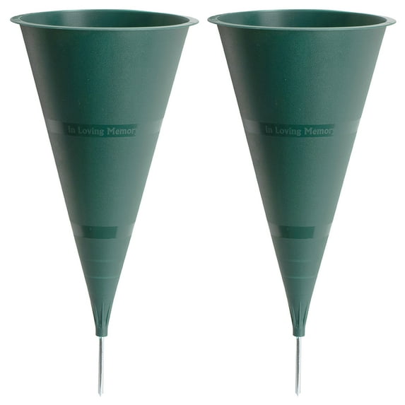 Root & Vessel Cemetery Vase, Green, In Loving Memory Cone, 2-Pack