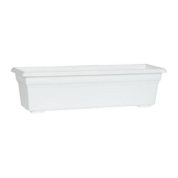 Root & Vessel Countryside Flower Box, white plastic planter, 24 in long, for windowsills and decks