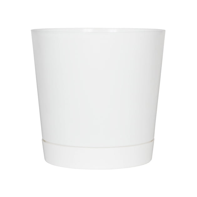 Majestic Glossy White Round Indoor Planter with Drainage Tray, 12-Inch