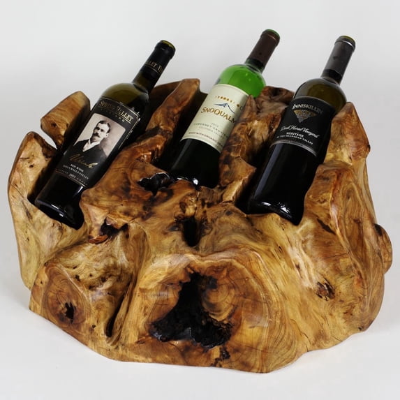 Greener Valley Live Edge Root Wood Tabletop Wine Rack (3 Bottle)