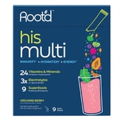 Rootd Multivitamin Powder for Men - 24 Vitamins & Minerals with 3X Electrolytes, 9 Organic Superfoods, Probiotics & Enzymes, Sugar-Free Multivitamin & Hydration | 9 Vitamin Drink Mix Packets