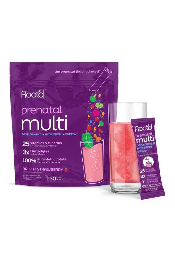 Prenatal Multivitamin Powder - 25 Vitamins & Minerals with 3x Electrolytes, Folate, Iron, D3 for Mom & Baby, 7 Superfood & Probiotics, Sugar-Free Vitamins & Hydration | 30 Vitamin Drink Packet