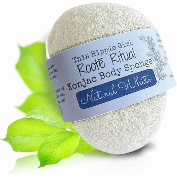 Roote Ritual Konjac Body Sponge  100% Natural Exfoliating Shower Sponge for Sensitive Skin  Gently Deep Cleanses & Softens, Earth-Friendly, Biodegradable, Vegan  for Women, Men (Natural White)