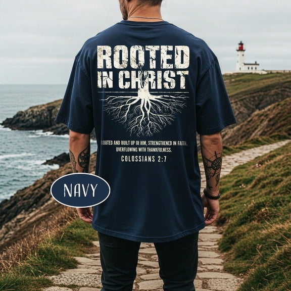 Rooted In Christ Shirt Grunge Christian Man T-Shirt Religious Dad Bible Verse Tee Colossians 2:7 Distressed Christians Shirts, F6965 All Size S-5Xl