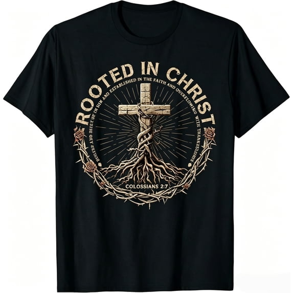 Rooted In Christ Shirt, Jesus Shirts Christian Cross T-Shirt
