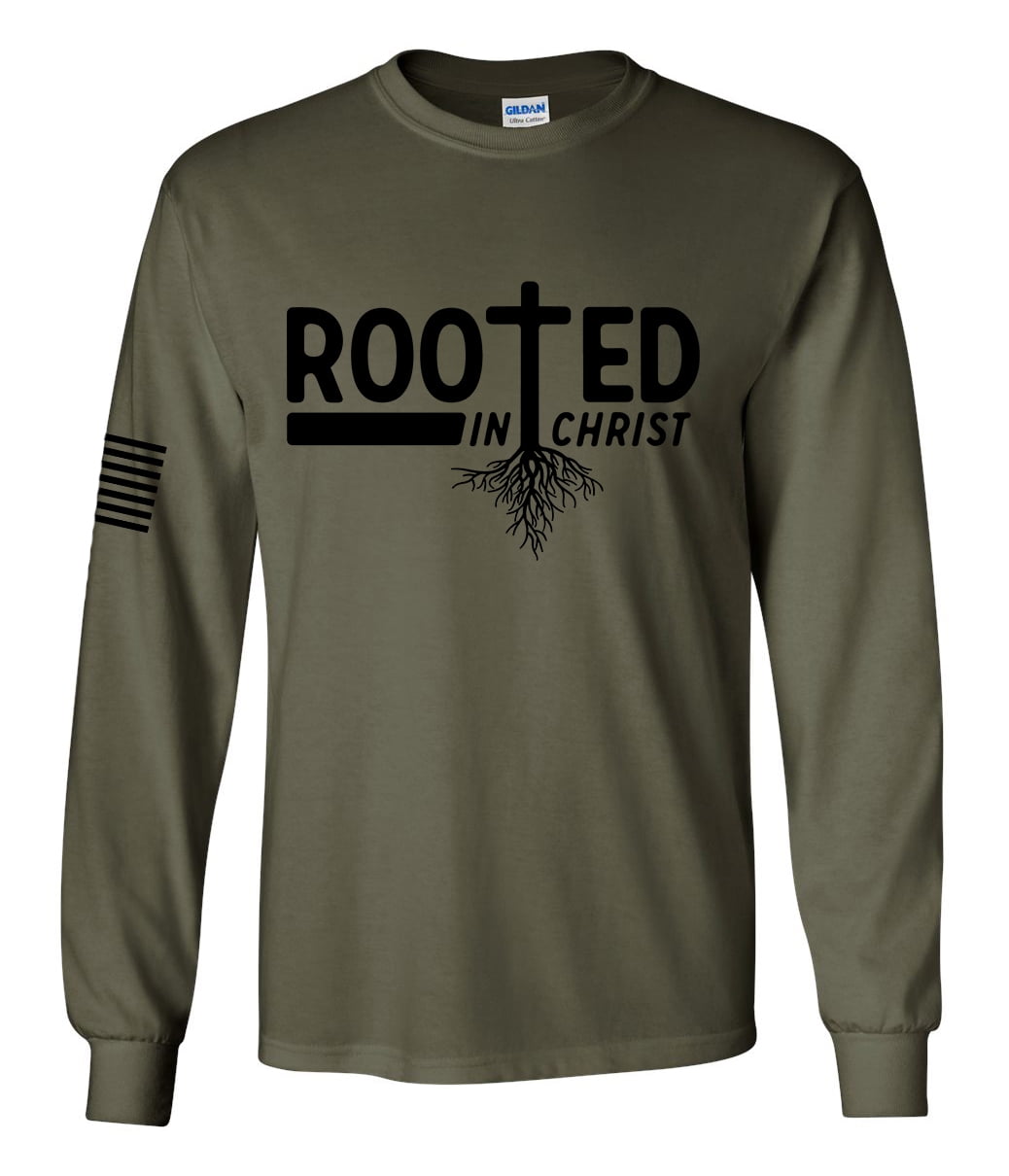 Rooted In Christ Tree Roots Mens Christian Long Sleeve T-shirt Long ...
