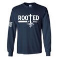 thumbnail image 1 of Rooted In Christ Tree Roots Mens Christian Long Sleeve T-shirt Long Sleeve Graphic Tee-Navy-4xl, 1 of 4