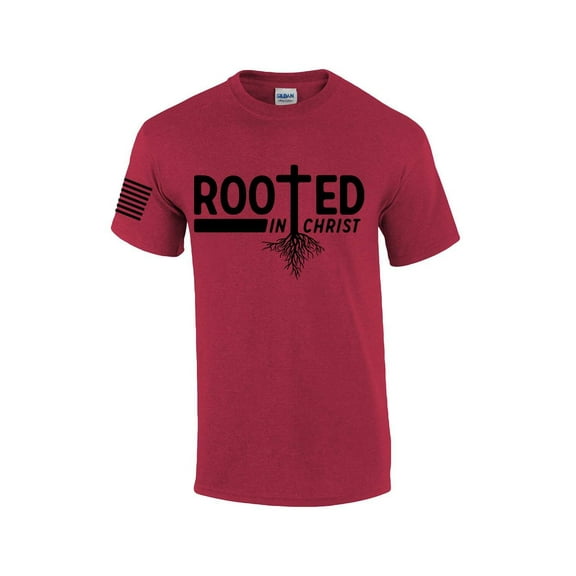 Rooted In Christ Tree Roots Mens Christian Short Sleeve T-shirt Graphic Tee Graphic Tee-Antique Cherry-small