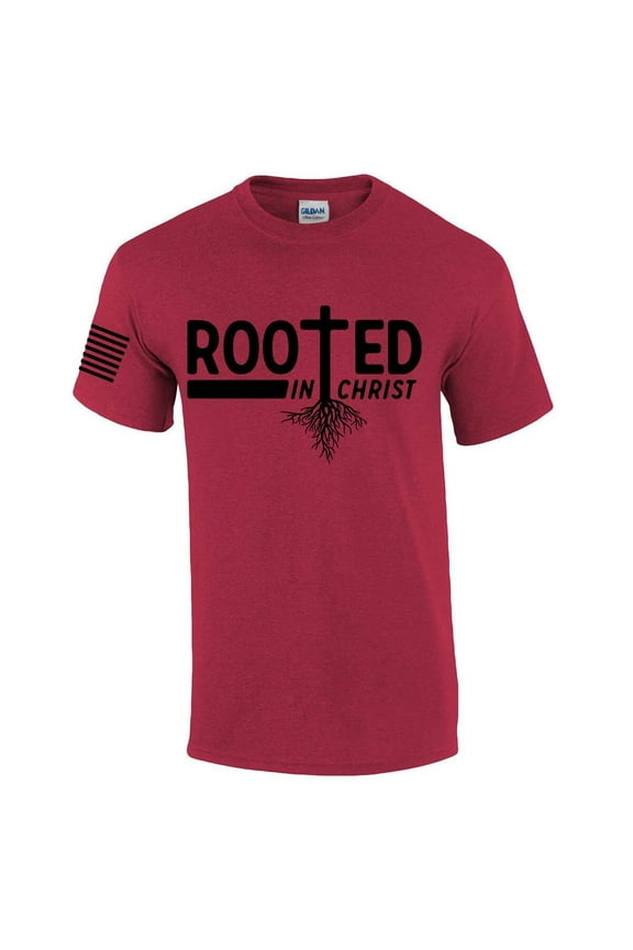 Rooted In Christ Tree Roots Mens Christian Short Sleeve T-shirt Graphic Tee Graphic Tee-Antique Cherry-small