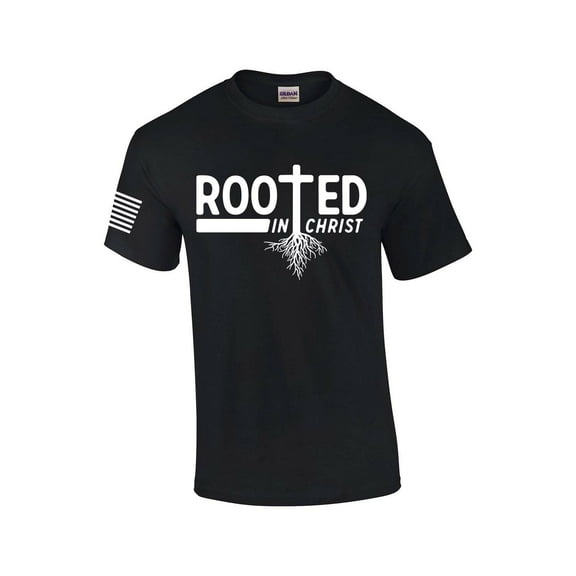Rooted In Christ Tree Roots Mens Christian Short Sleeve T-shirt Graphic Tee Graphic Tee-Black-medium
