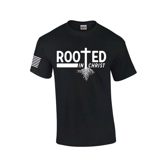 Rooted In Christ Tree Roots Mens Christian Short Sleeve T-shirt Graphic Tee Graphic Tee-Black-xl