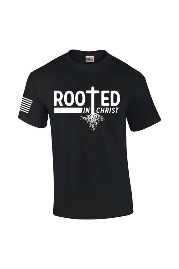 Rooted In Christ Tree Roots Mens Christian Short Sleeve T-shirt Graphic Tee Graphic Tee-Black-xxxl