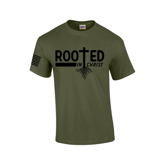 Rooted In Christ Tree Roots Mens Christian Short Sleeve T-shirt Graphic Tee Graphic Tee-Military-small