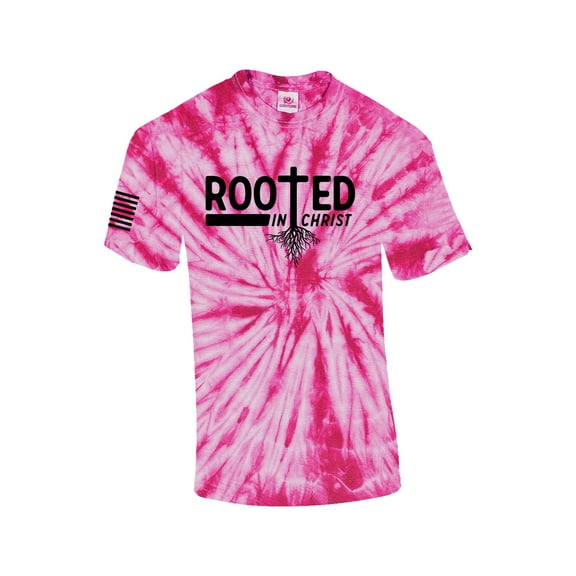 Rooted In Christ Tree Roots Mens Christian Short Sleeve T-shirt Graphic Tee Graphic Tee-Pink Tie Dye-small