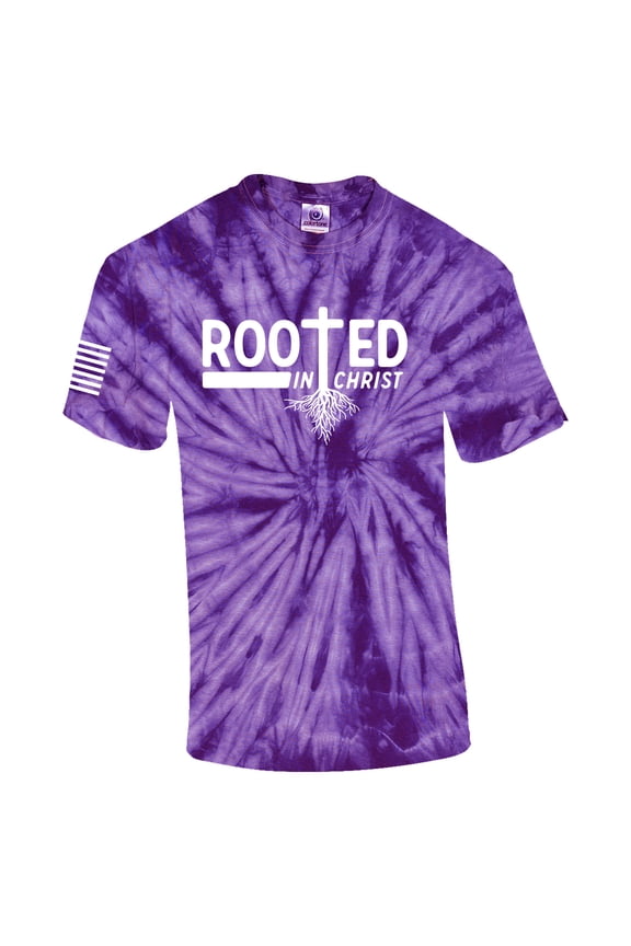 Rooted In Christ Tree Roots Mens Christian Short Sleeve T-shirt Graphic Tee Graphic Tee-Purple Tie Dye-xxl