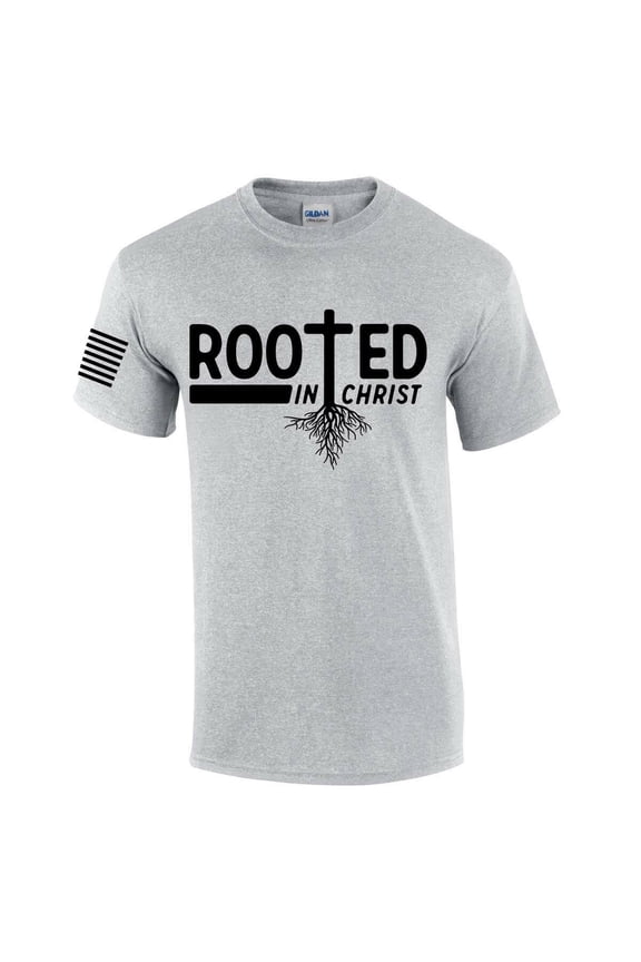 Rooted In Christ Tree Roots Mens Christian Short Sleeve T-shirt Graphic Tee Graphic Tee-Sports Grey-medium