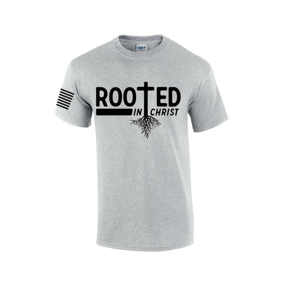 Rooted In Christ Tree Roots Mens Christian Short Sleeve T-shirt Graphic Tee Graphic Tee-Sports Grey-medium