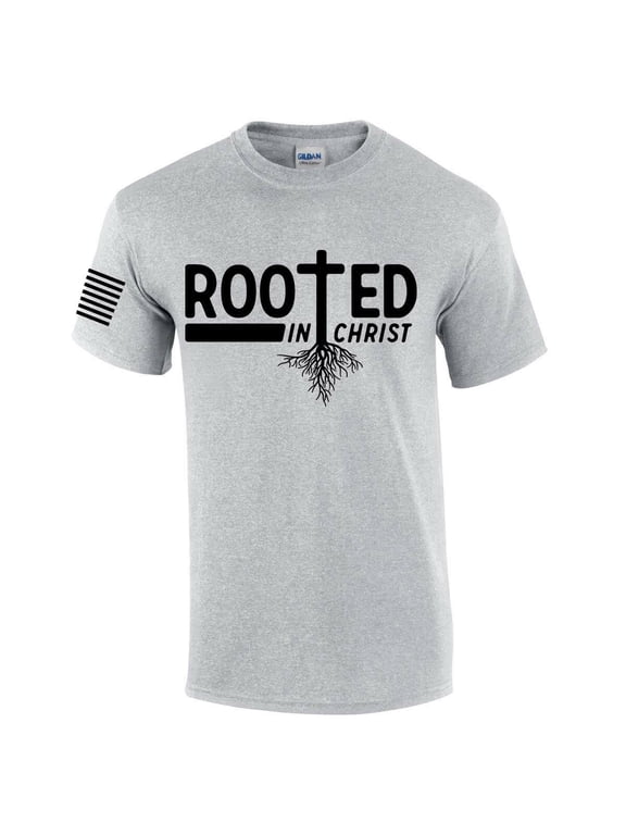 Rooted In Christ Tree Roots Mens Christian Short Sleeve T-shirt Graphic Tee Graphic Tee-Sports Grey-medium