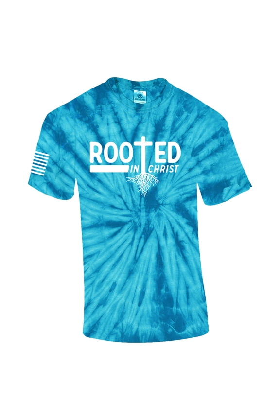Rooted In Christ Tree Roots Mens Christian Short Sleeve T-shirt Graphic Tee Graphic Tee-Turquoise Tie Dye-small