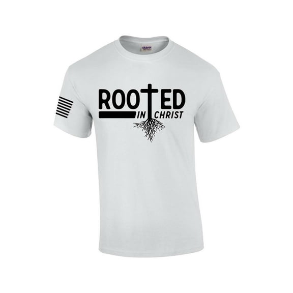 Rooted In Christ Tree Roots Mens Christian Short Sleeve T-shirt Graphic Tee Graphic Tee-White-large