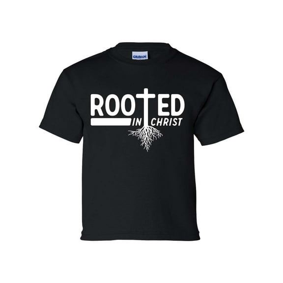 Rooted In Christ Youth Kids Christian T-shirt Graphic Tee Graphic Tee-Black-medium