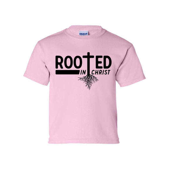 Rooted In Christ Youth Kids Christian T-shirt Graphic Tee Graphic Tee-Light Pink-medium
