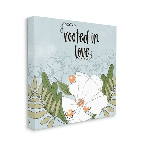 Rooted In Love Phrase Fluid Floral White Flower Botanical & Floral Gallery-Wrapped Canvas Print Wall Art, 17x17