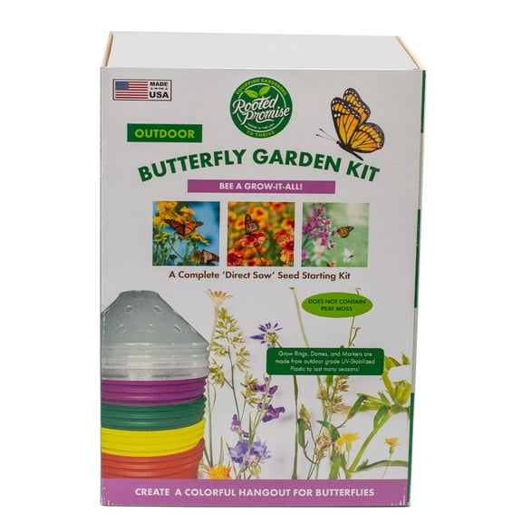 Rooted Promise Butterfly Garden Kit Outdoor Seed Starter Kit with Grow Rings and Greenhouse Domes 4pk